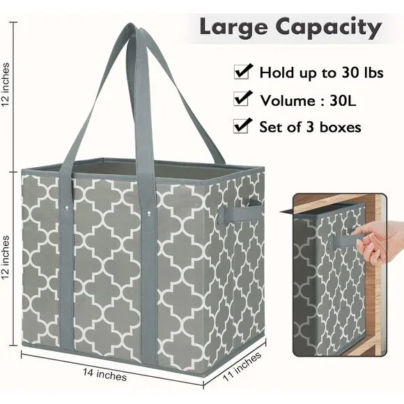 Reusable Grocery Bags 2-Pack Foldable Washable Storage Bins Basket Water Resista - Picture 2 of 6